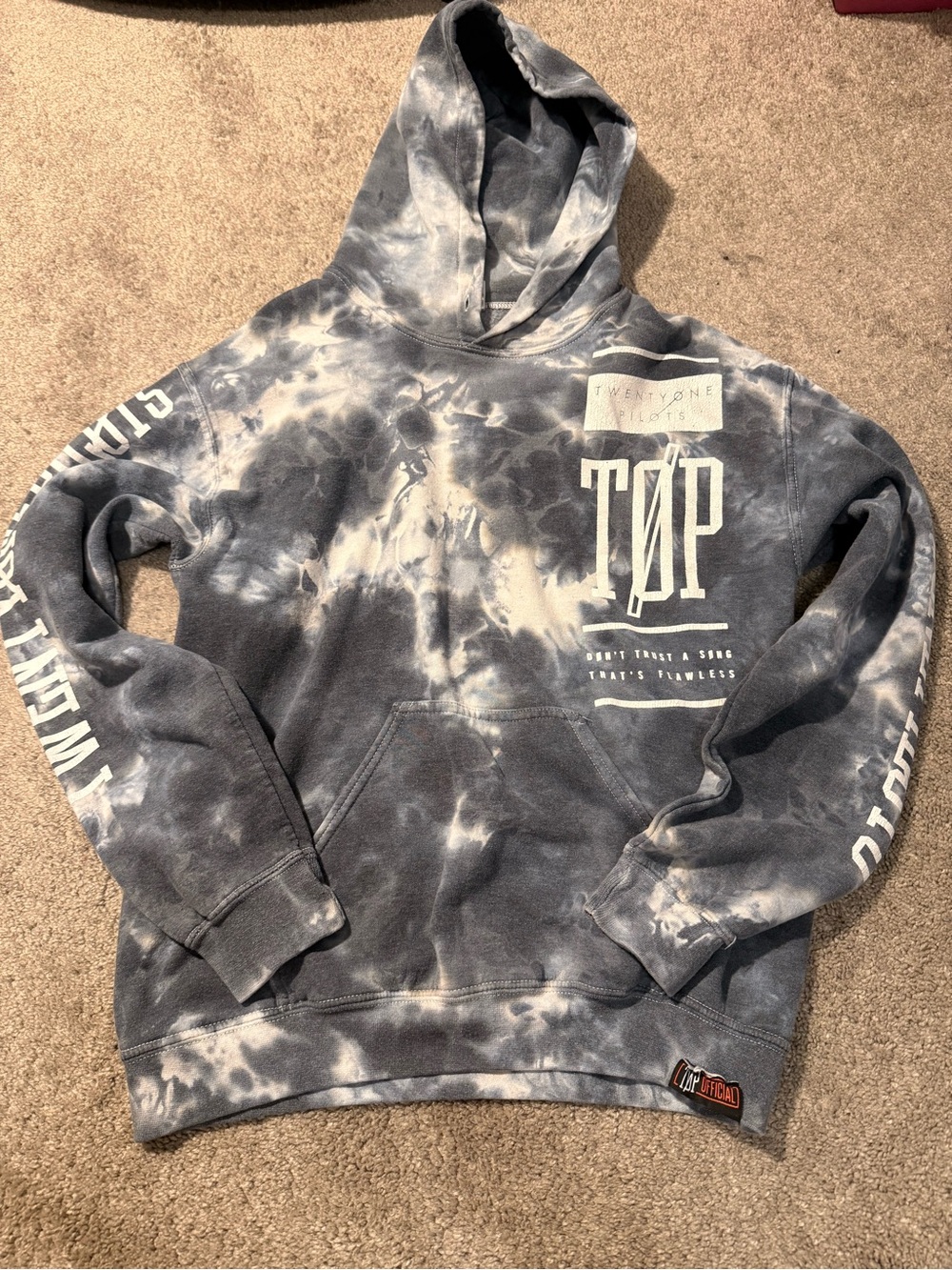 TOP Tie-Dye Pullover Hoodie - Gray/White ACID WASH twenty One Pilots
